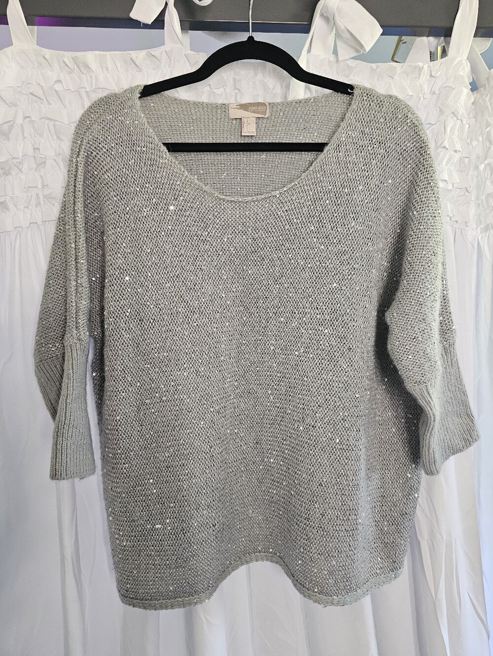 Gray Sequin Forever 21 Half Sleeve Sweater